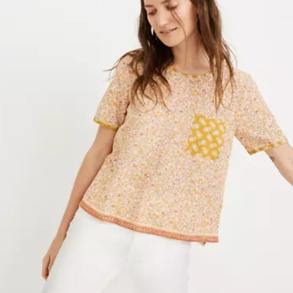 Madewell Button-Back Pocket Top in Jaipur Floral